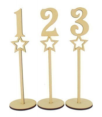 Laser Cut 6mm Wedding Table Numbers on Stands - Star Design
